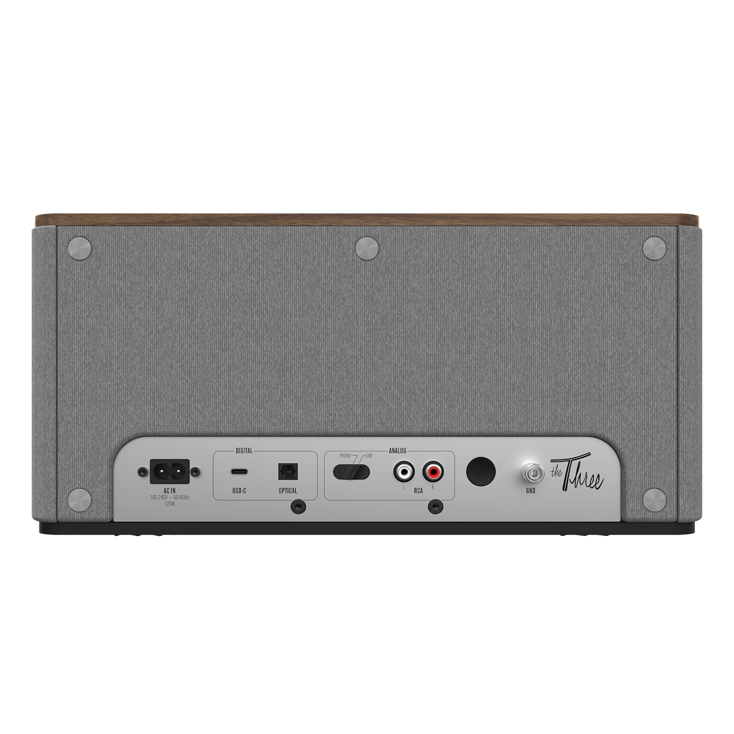 Klipsch-The-Three-Plus-nogal-rear-conexiones